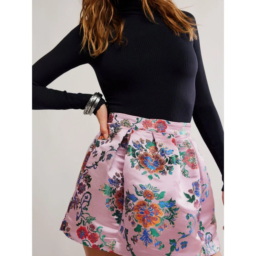 Free People Pink Brocade Floral Mini Skirt - Picture 9 of 11